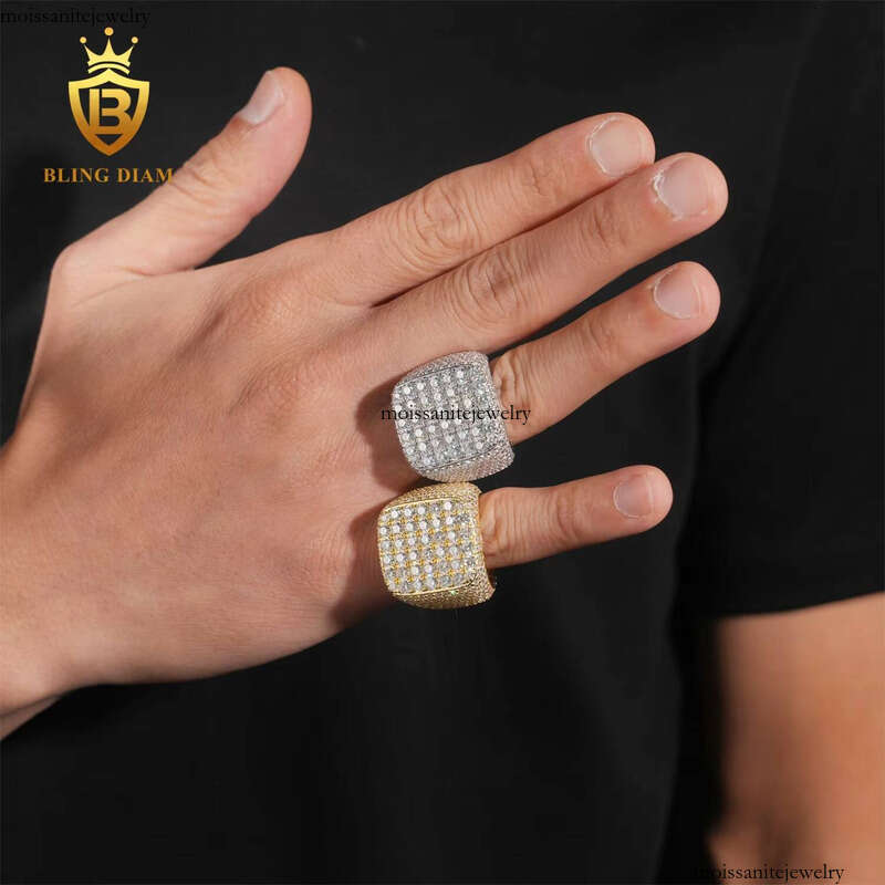 New Arrival Ready to Ship Pure Silver Hip Hop Iced Out Silicon Stone Pass Tester Men Ring