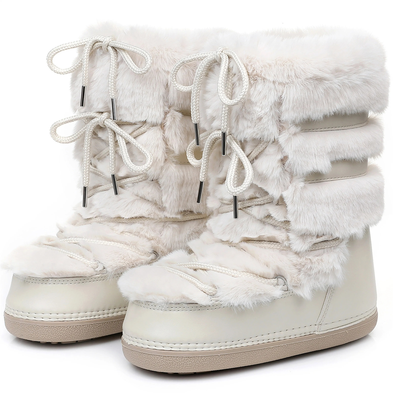 2025 Winter White Midcalf Boots Women Fur Boots Fluffy Fur Snow Boots Female Thick Fur Nonslip Cotton Boots 250922
