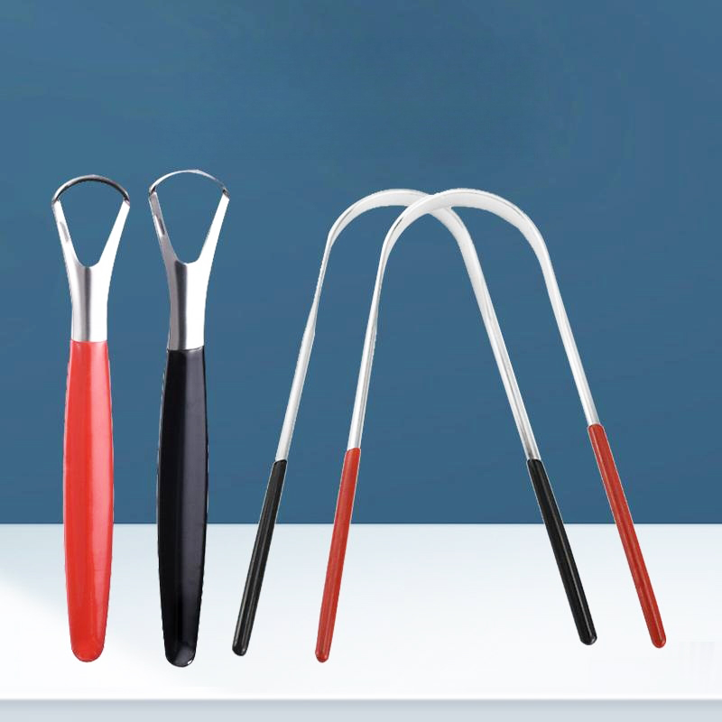 Other Oral Hygiene 4 - Piece Tongue Scraper Set - Red and Black Handle Oral Hygiene Tools for Effective Tongue Cleaning