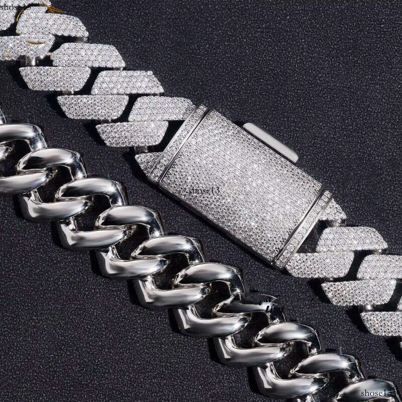 Cuban Link Necklace 3 Row Moissanite 20MM W Gold Chains for Men Prong Chocker S Personalize Iced Out Chain Hip Hop Designer Jewelry