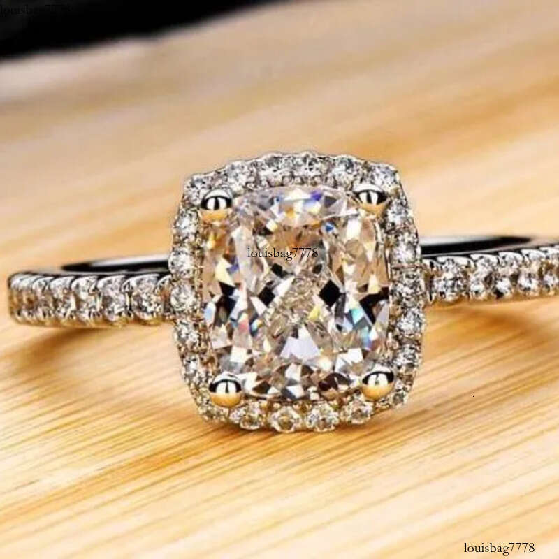 Three Color Hot Sell Jewelry Sterling Sier Cushion Shape White Topaz Women Wedding CZ Dia Classical Geones Ring Gift