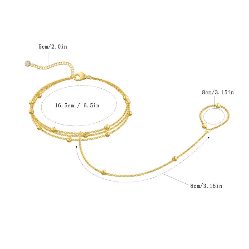 Ring Hand Chain Bracelet for Women Trendy 14K Gold Plated Stainless Steel Bead Satellite Hand Chain Bracelets Jewelry Gift 250922