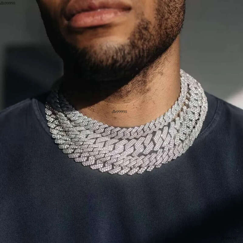 Iced out vvs 2 rows miami gold necklace sterling sier dia moissanite cuban link chain