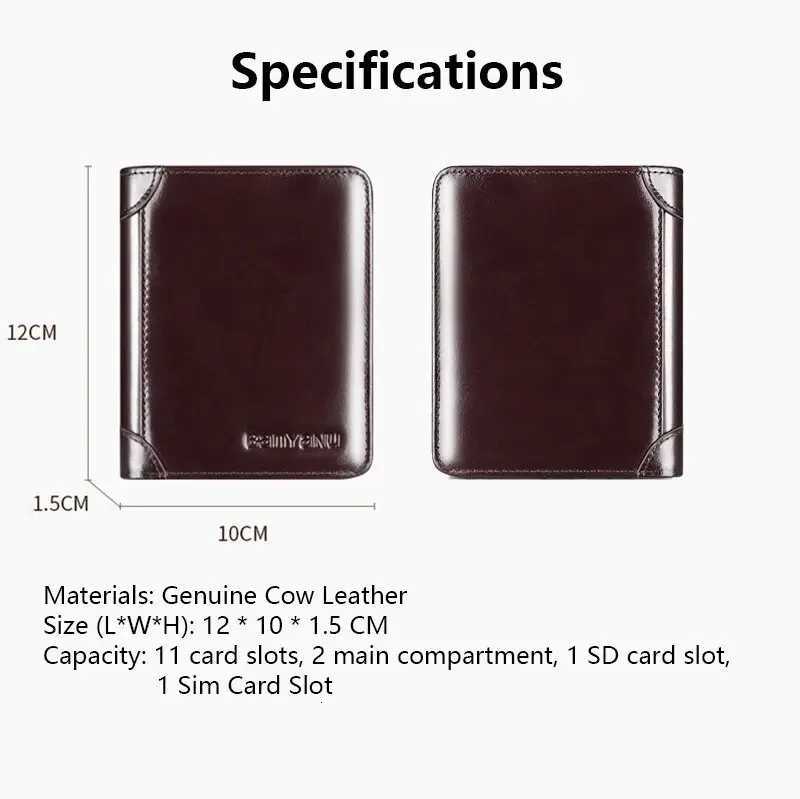 Genuine Leather Wallet for Men with RFID Trifold Business Short Small Cowskin Purse with ID Window and Card Holder H250929