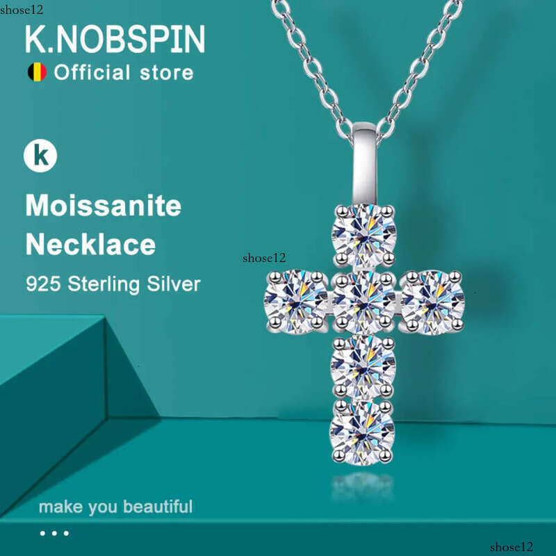 KNOBSPIN 3ct D VVS1 Moissanite Cross Pendant Necklaces for Women Man Sparking Dia with GRA 100% Sterling Sier Necklace