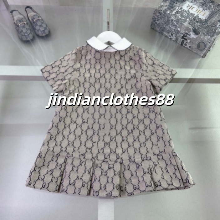 Baby Girl dress Spring Summer Children's jacquard short sleeve dress lapel girl skirt Children's party dress clothing size 100cm-160cm A8