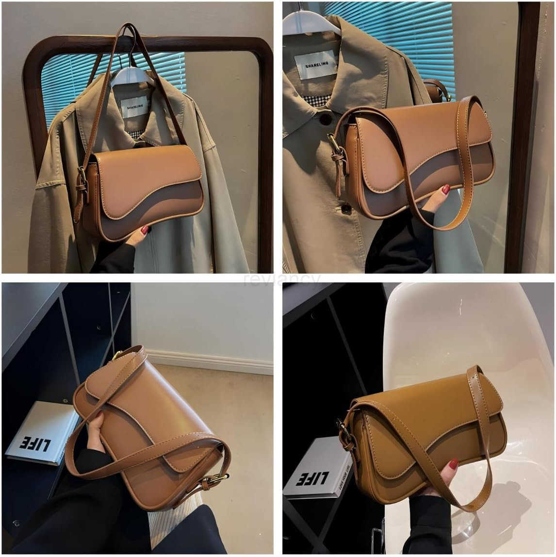 Leather Shoulder Bag for Women Hobo Handbag CluTCh Saddle Bag with Removable StrapW250930