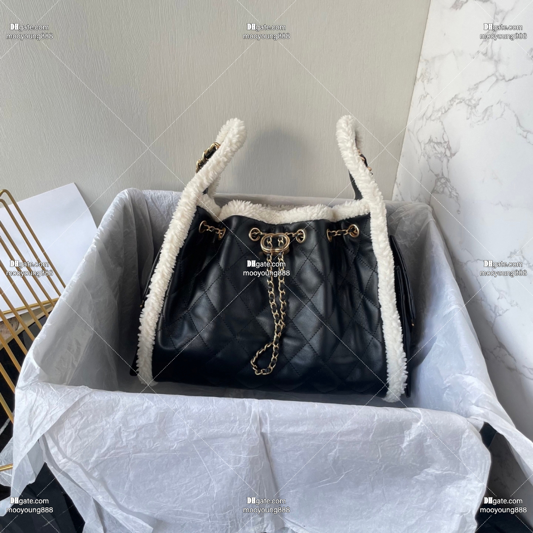 12A Upgrade Mirror Quality Designer Shearling Hobo Bags for Women 25 Handbag 30cm Small Quilted Shoulder Bags Black Calfskin Purse with Box AS5293