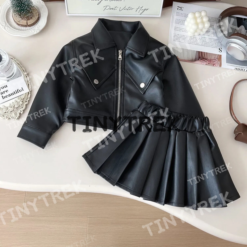Designers Girls Leather Jacket Dresses 2pc Skirts Brand Clothing Coat Set High Quality Kids For Autumn DFG2504288