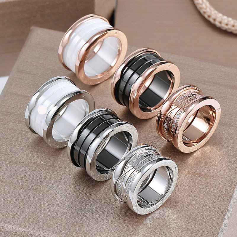 Designer woman ring luxury ceramic rings titanium steel rings man 18K Gold plated black and white ring couple jewelry gift