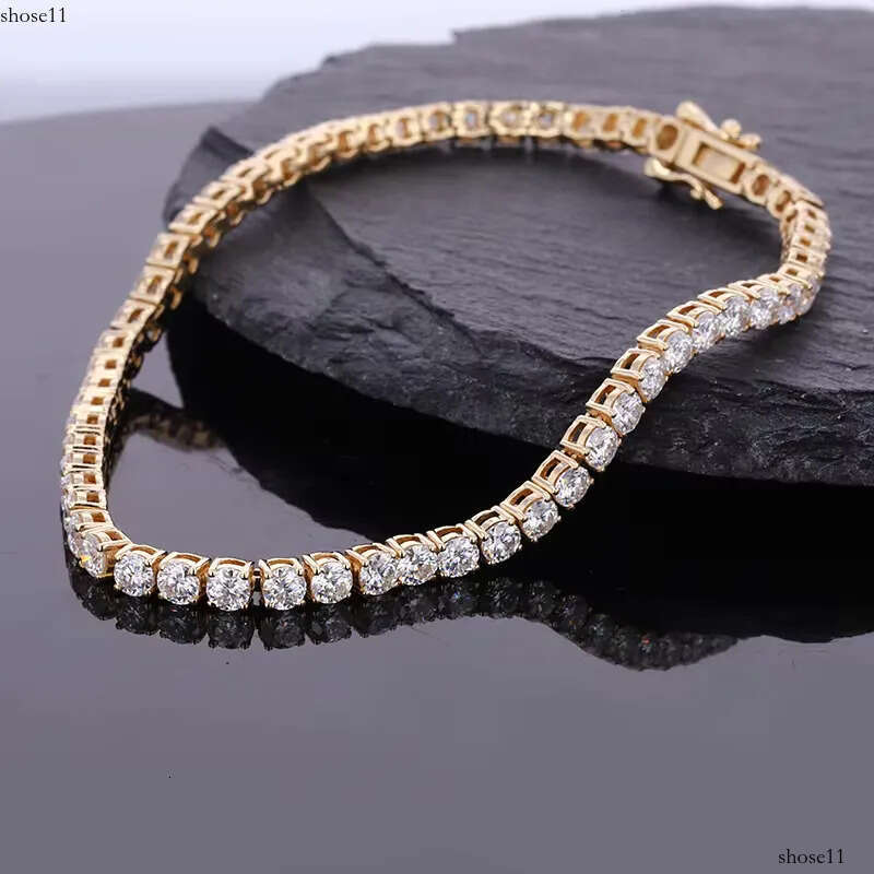 Starsgem Ready to Ship VVS Round Shape 3mm Colorless Loose Moissanite Dia 14k Solid Gold Tennis Bracelet