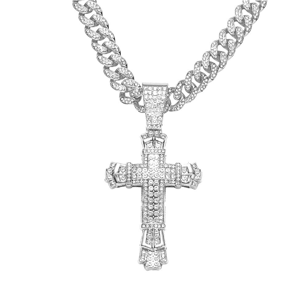12mm Cuban Chain Men Women Hip Hop Cross Pendant Necklace D VVS Iced Out Bling 925 Sterling Silver Necklaces Jewelry 250318bj