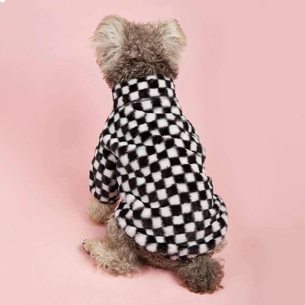 Dog Clothes Designer Winter Dog cat Coat French Bulldog Plush Warm Puppy Jacket Fashion Black White Plaid Small Medium Dogs