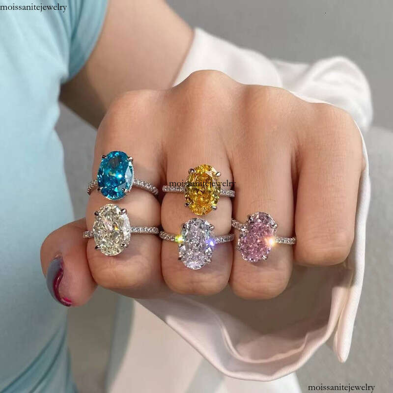Seven Jewelry Gold-Plated Oval Cut VVS moissanite ring for Women Wedding Engagement Sterling Silver Ring