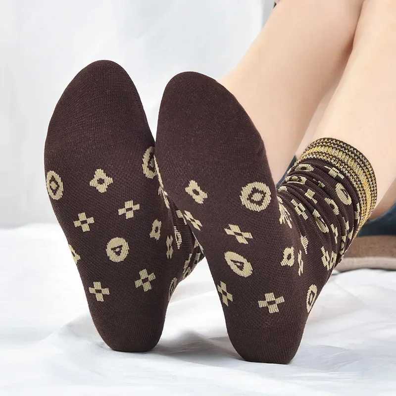 Luxcury Fashionable Ladies' Printed Knitted Hosiery for Cool Weather Events - Intricate Checked Footwear Accessory Crafted from Soft Lustrous Fab