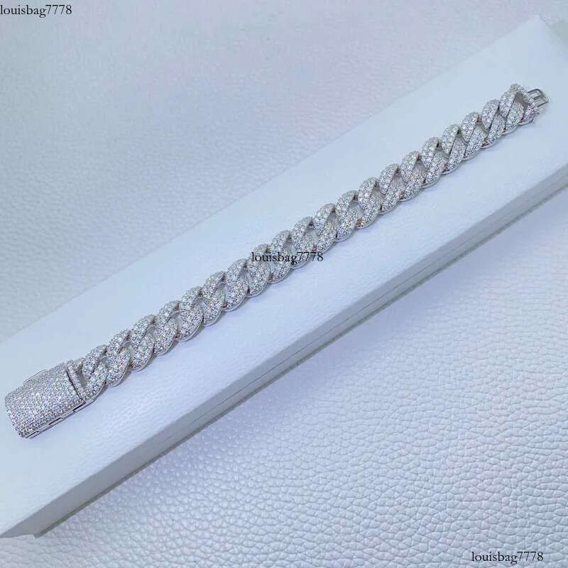 necklace moissanite chain 12mm 2 Rows Micro Paved Cuban Bracelet D VVS Lab Dia Link Iced Out Sier