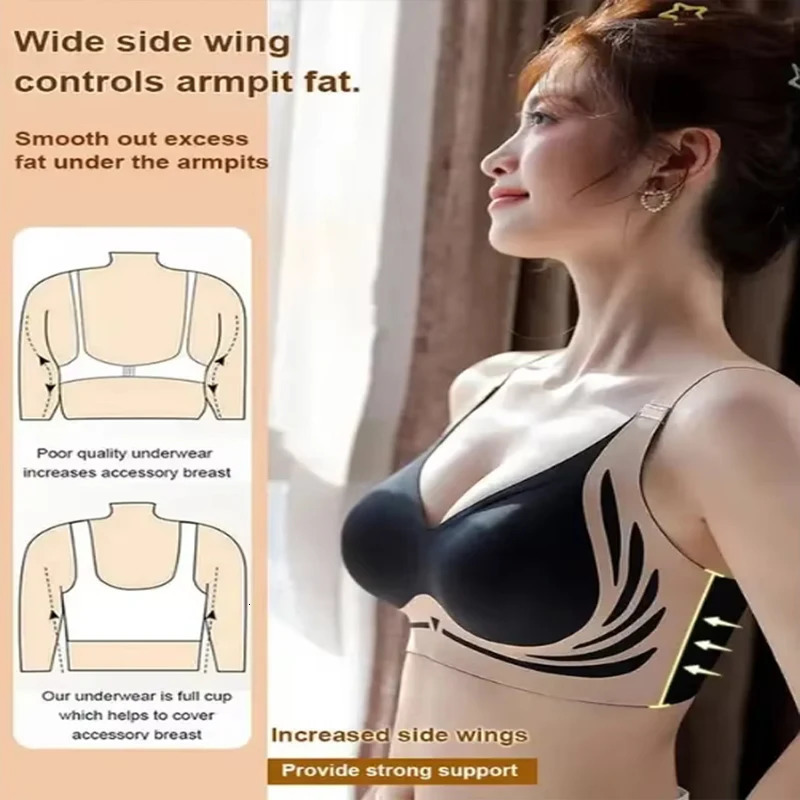 Powerful Push up Seamless Bra Women Gathered Up Wireless Bra Soft Full Coverage Support Adjustable Underwear Anti Sagging Bra 250922