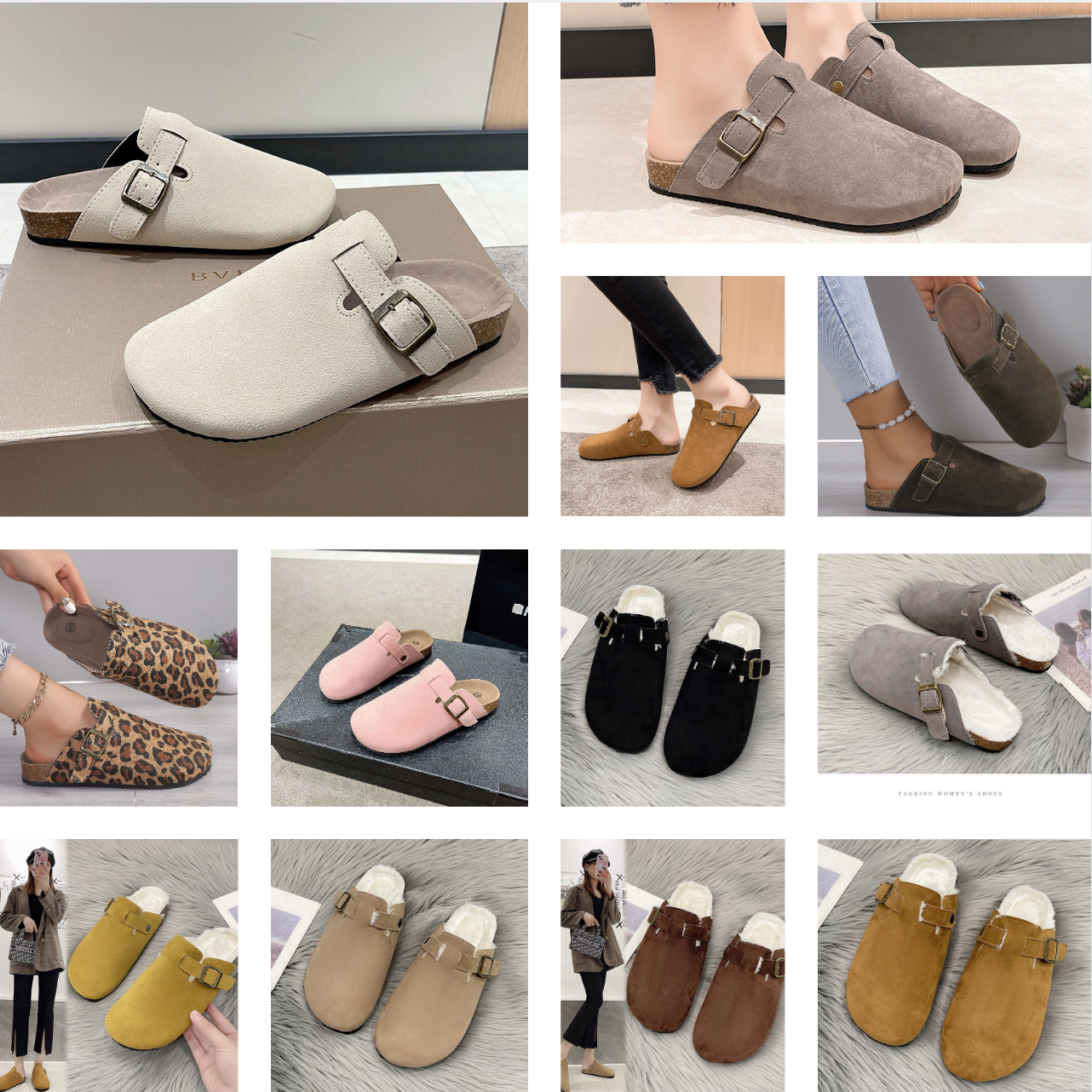 Designer Slide Sandals Womens - Cork Clog Sandals, Genuine Leather Mens Beach Sandals Casual Slippers Clogs for Summer, Unisex