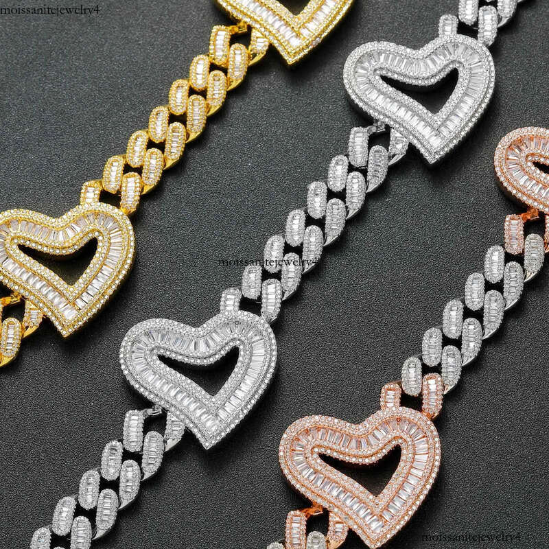 Mens Heavy Hip Hop Chians 16mm 16-22inch Gold Plated Baguette CZ Hearts Cuban Chain Necklace Gift for Friends