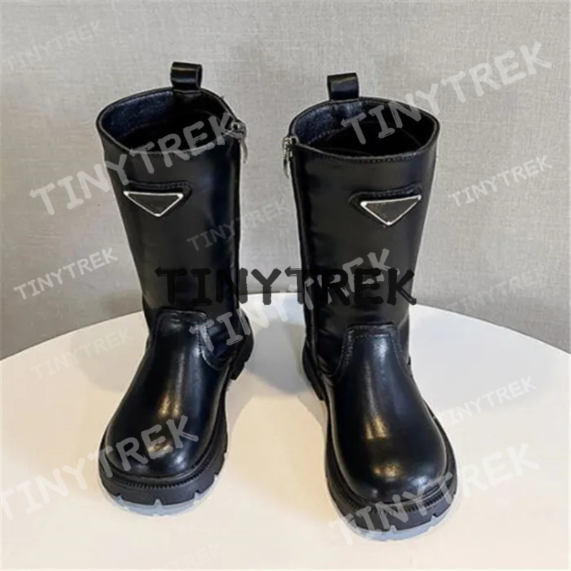 Kids Girl Designer Shoes Rubber Outsole Pu Outdoor Martin Ankle Boot Children Metal Letters High Boots