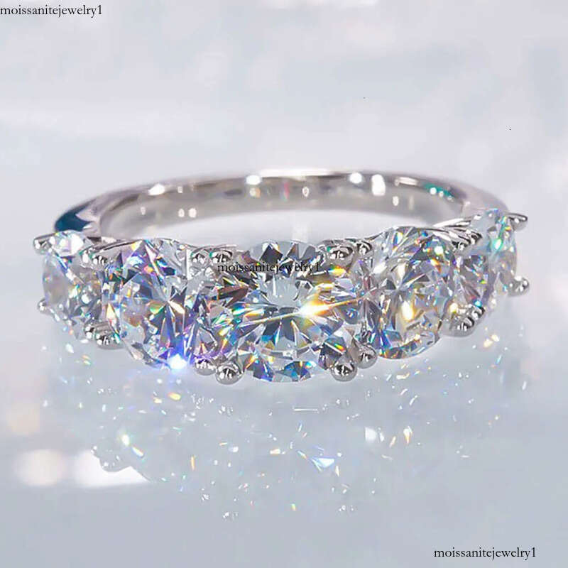 5 Stones 3.6cttw Full Moissanite Rings for Women S Sterling Sier Row Ring Plate Sparkling Dia Wedding Bands Jewelry