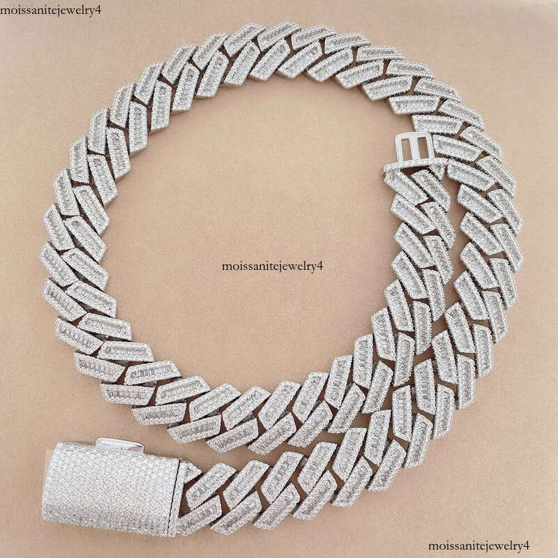 Bussdown 18mm Baguette for Men Moissanite Sier Hip Hop Iced Out Cuban Link Chain