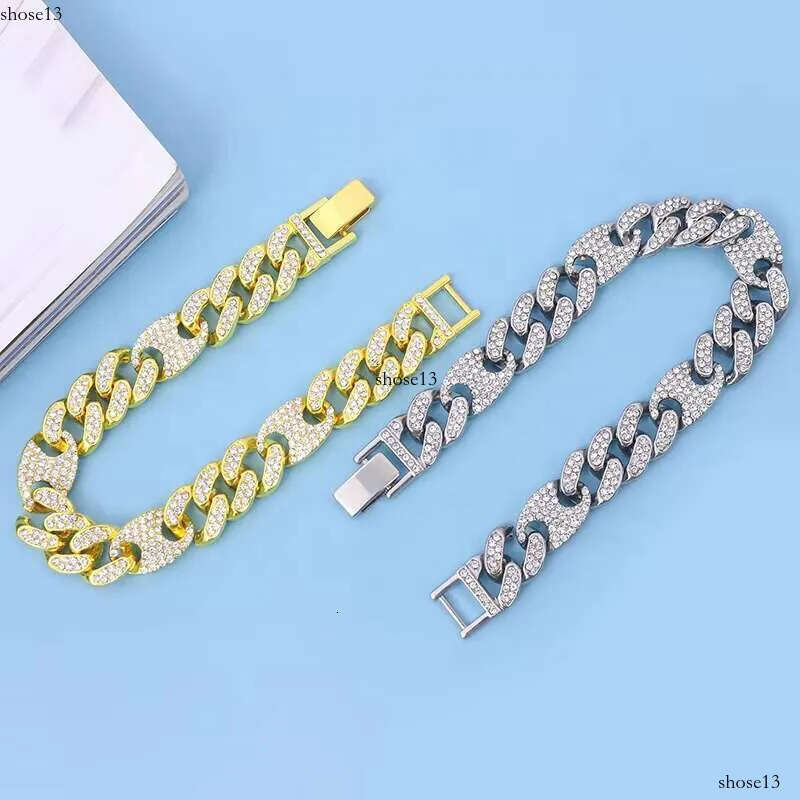 DHcollection DIY Iced Out Men's Jewelry Alloy and Bg Rhie Hip Hop 13mm Width Spliced Miami Chain Bracelet