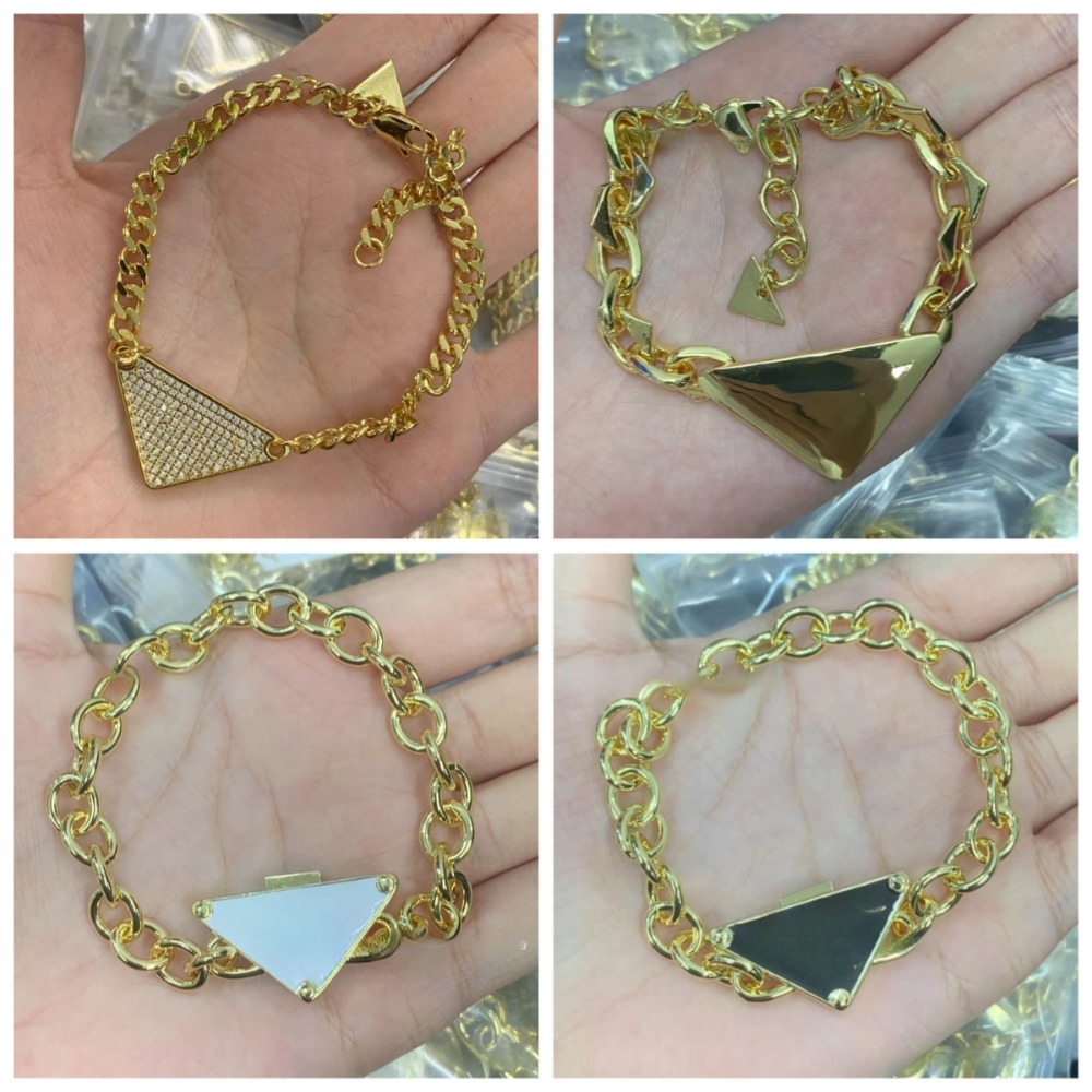 Designer women's bracelet luxury jewelry chain inverted triangle pendant bracelet women men luxury gold plated bracelet leather bracelet couple birthday gift
