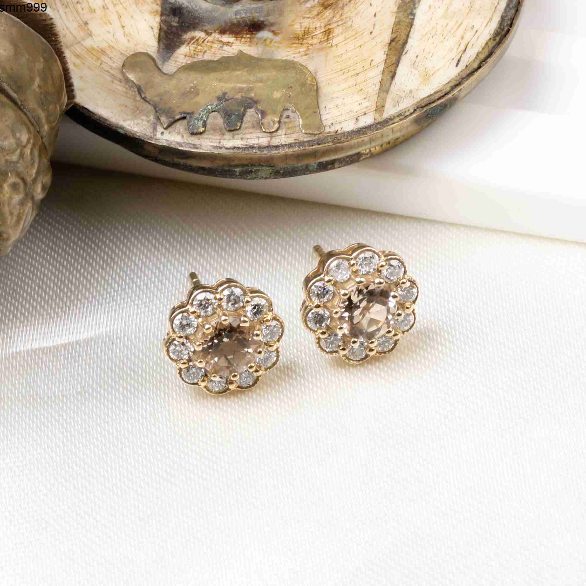 Designer Floral Shaped Morganite With Dia Drop Earring 14k Yellow Gold for Womens Handmade Jewelry Wholesaler