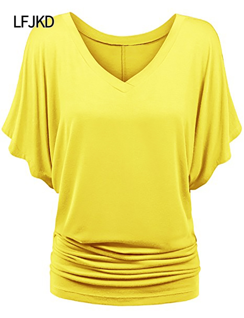 K2282 Batwing Sleeve T-shirt for women, large size, loose V-neck short-sleeved top, popular across the border, comfortable and breathable, multiple si