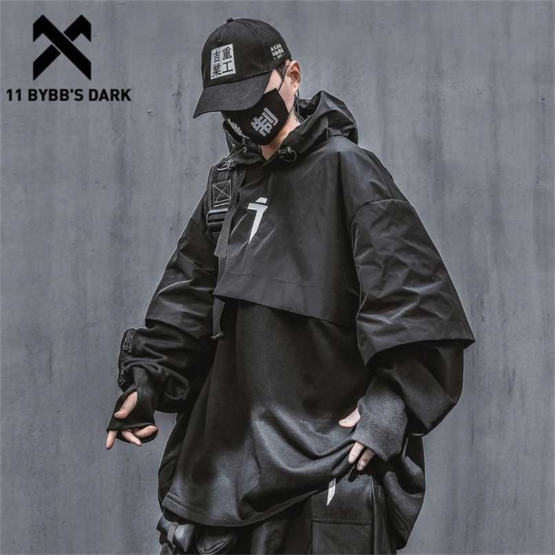 11 BYBB'S DARK Techwear Harajuku Hoodie Mens Patchwork Embroidery Cotton Pullover Hip Hop Streetwear Hoodies Sweatshirts 211014wtt