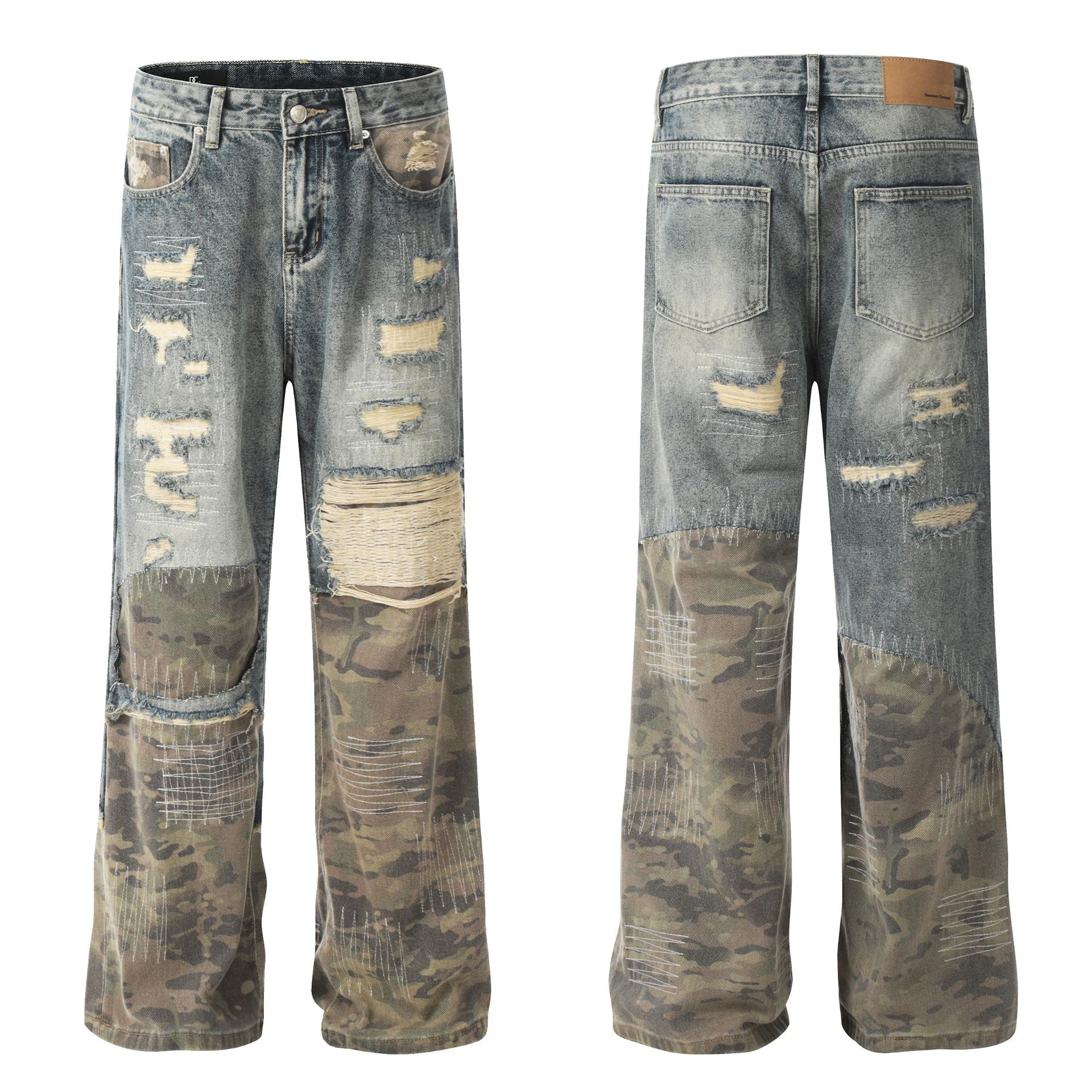 Men's Jeans Streetwear Vintage Leopard Print Luxurious Design Ripped Men Women Harajuku Distressed Denim Pants Y2K Punk Letter Graphic Patch Trou