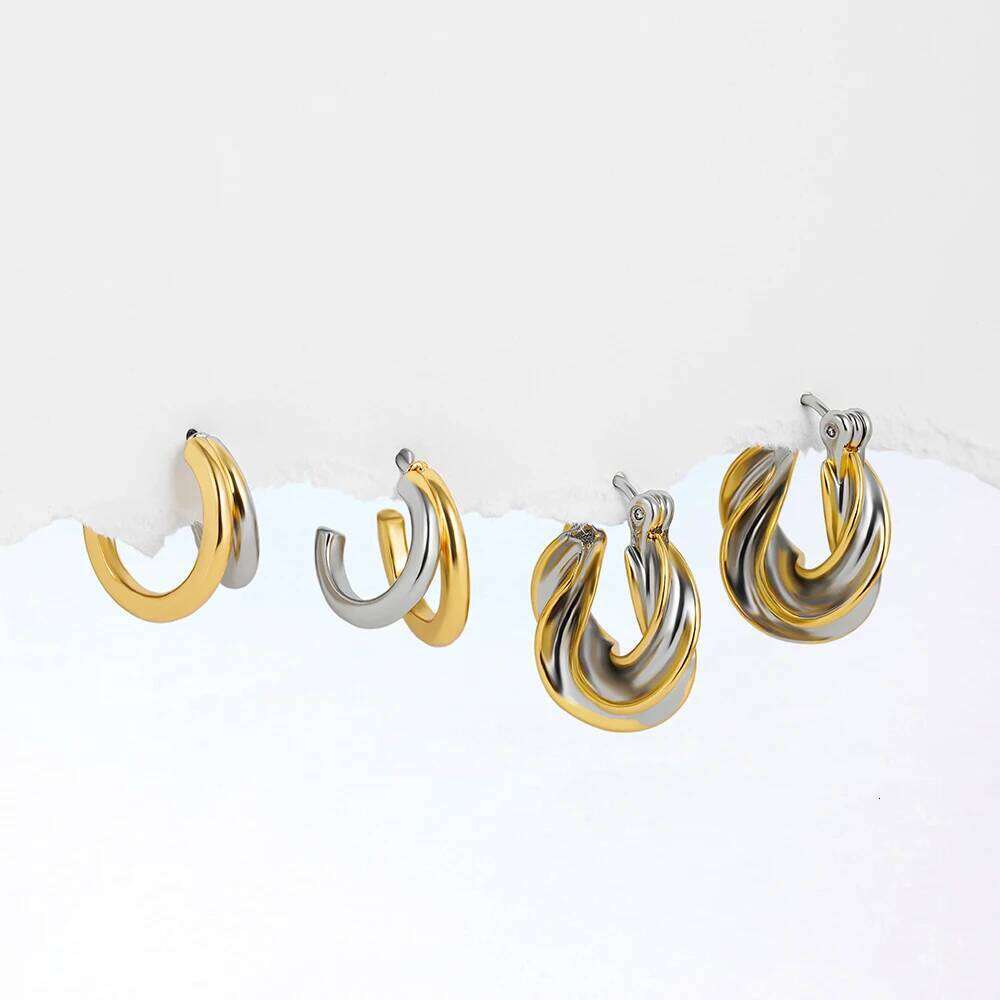 Vintage Gold&Sier Plated Twisted Hoop Earrings for Women Fashion Mixed Color Double Layer Small Hoops Ear Buckle Jewelry