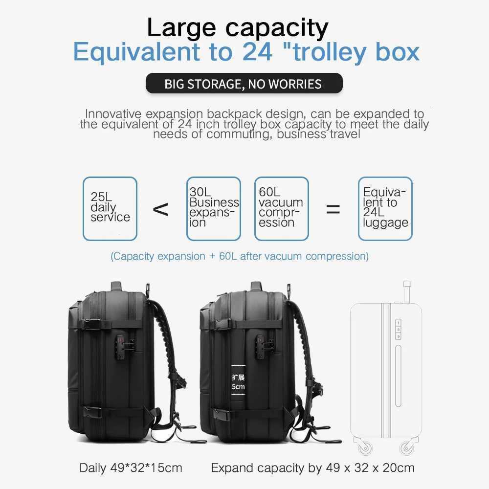 Men Travel Backpack vacuum compression 17 inch Laptop Backpack Business Large Capacity school Backpack Expanded Hiking backpack H250929
