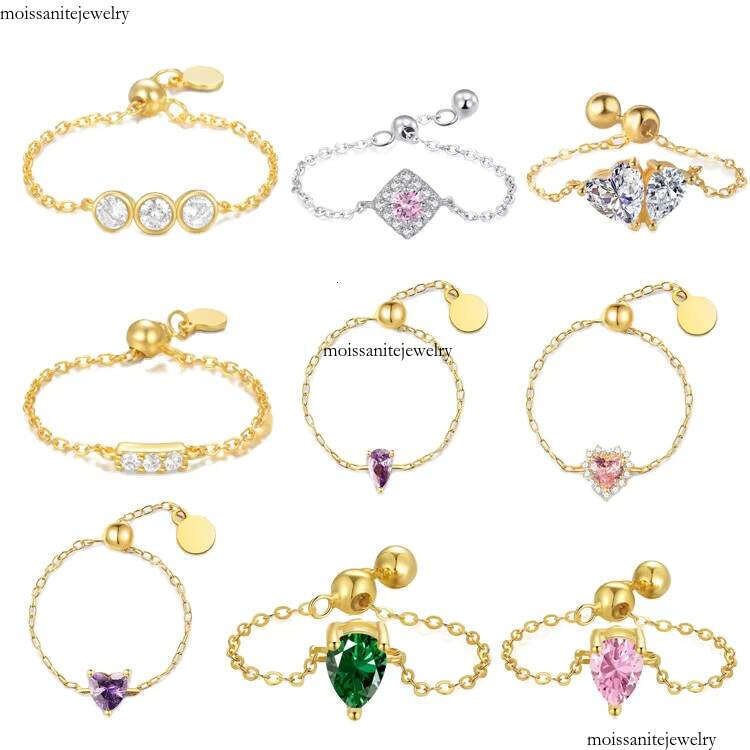 Simple Heart moissanite chain Adjustable Chain Gold-Plated S Ring Silver Jewelry Women's Accessories