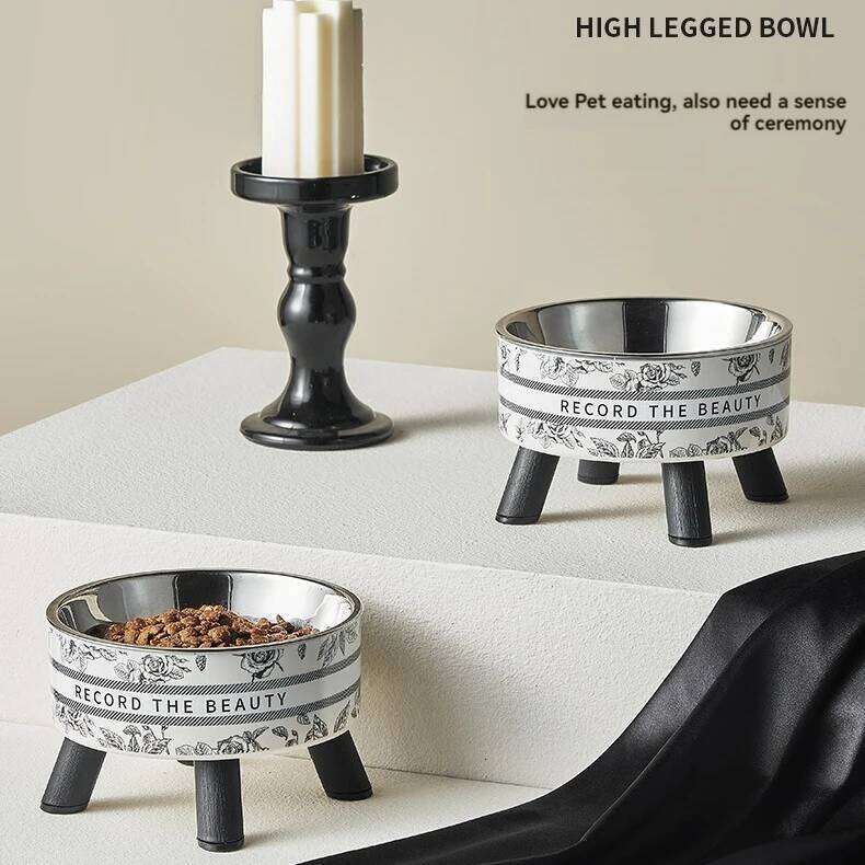 Pet high-foot for cats dogs stainless steel large capacity neck protection anti-slip and overturned pet bowl