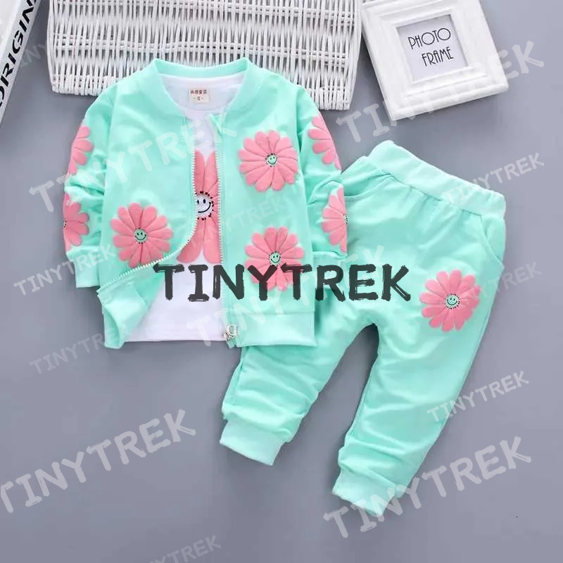 Clothing Sets Spring Autumn Baby Girl Cotton Sport Suit Toddler Kids Clothes Children Infant Flowers Hoodies Jacket Trousers Pant Casual Set