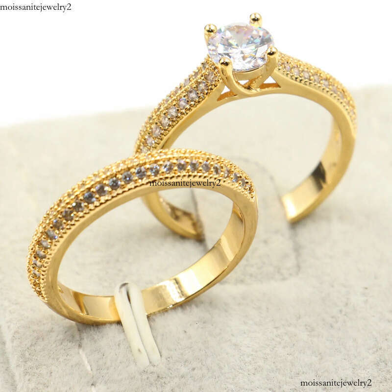 Wholesale Professional Lots Of Stock Classical Fashion Jewelry Sterling Sier&Gold Fill Round Cut White Topaz CZ Dia Wedding Ring