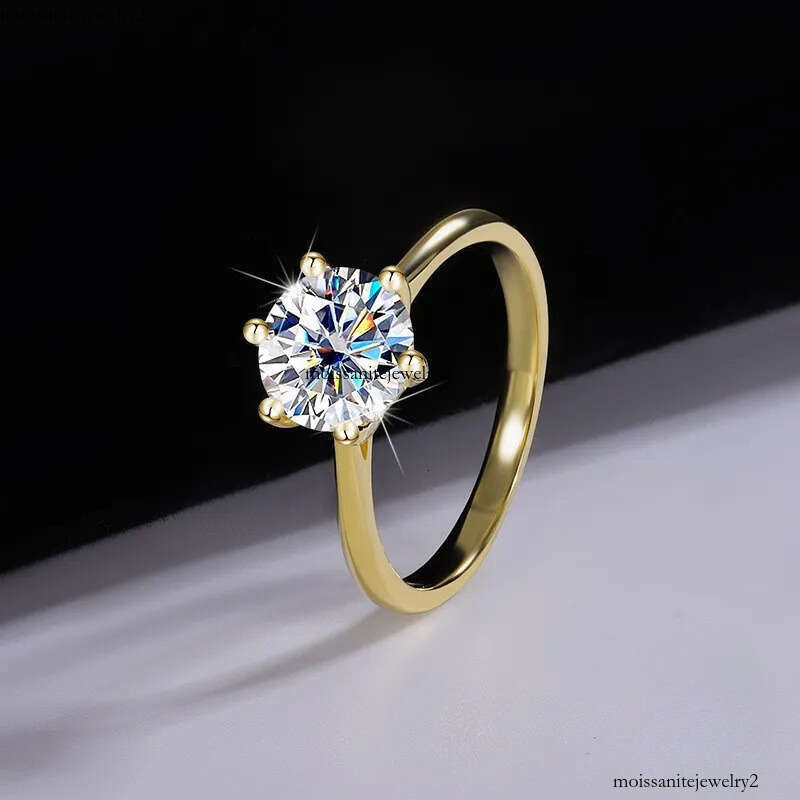 Rulalei Brand New Classical Six Claw 2CT 5A Cubic Zircon CZ Dia Jewelry Sterling Sier Gold Party Eternity Engagement Band Ring Gift