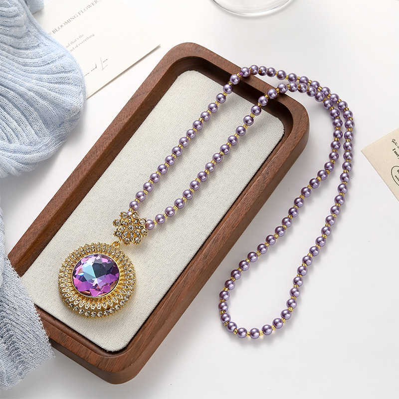 Purple Clouds Flowing Eastward Sweater Chain Versatile Long Winter Necklace Women's High-end Elegant Clothing Pendant Hanger J250930