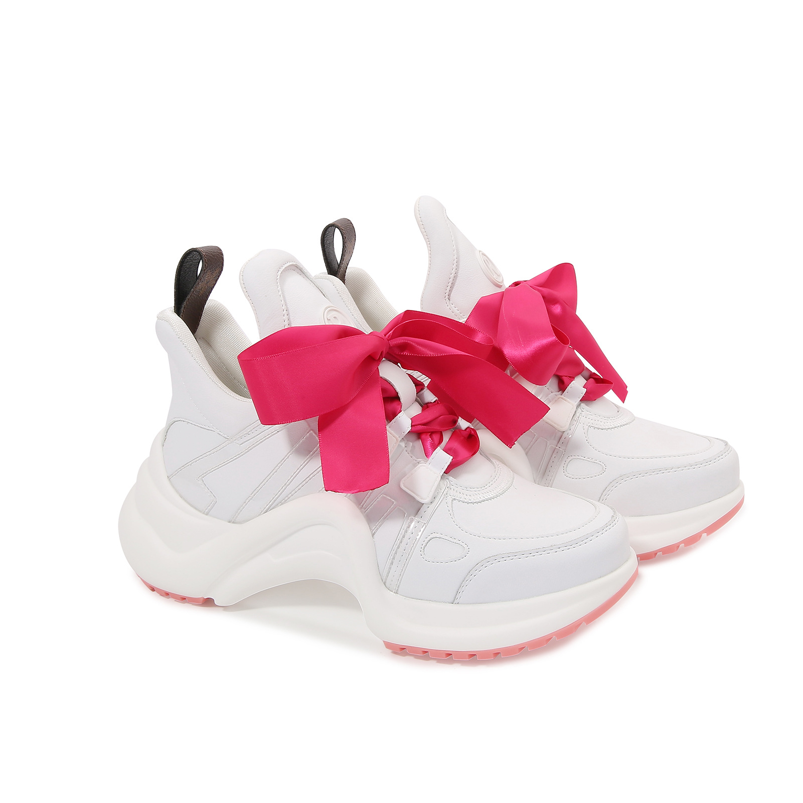 Designer shoes free shipping Thick soled raised leather casual shoes color blocked breathable women's shoes