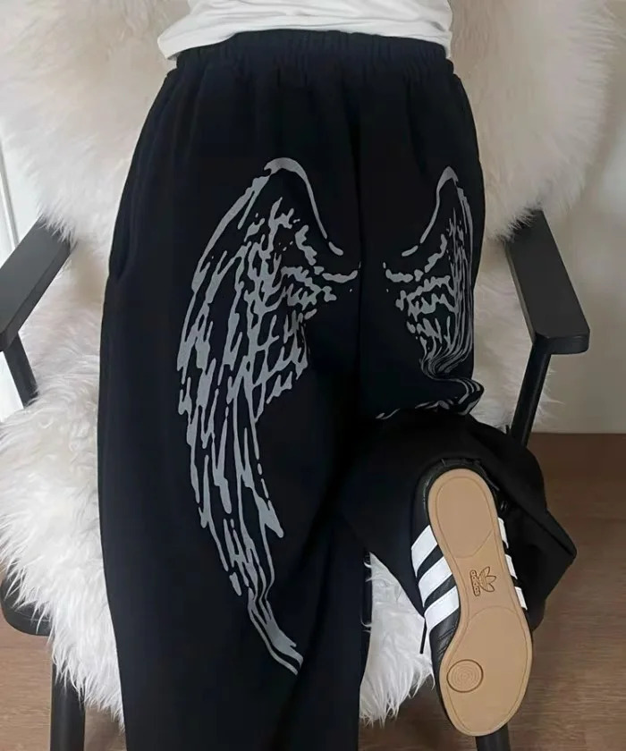 Pattern Wing Personality Angel Printed Baggy SweatPants Fresh Retro Korean Street Wide Leg Pants for Womens Y2k Cargo Pants 250922 - view 3