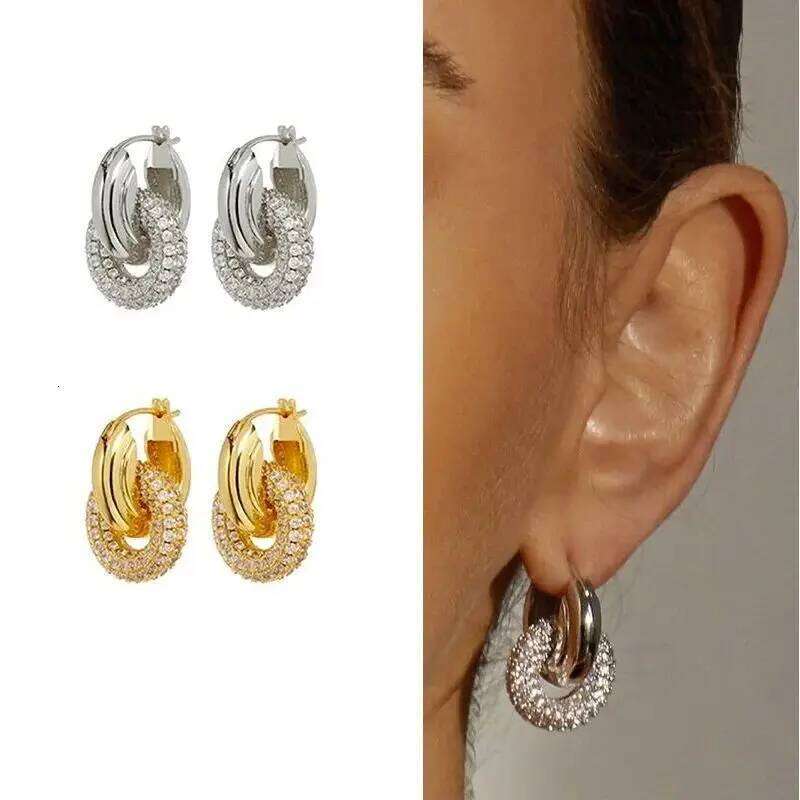 5 Colors White Green Blue Red Cubic Zirconia CZ Geometric European Women Simple Double Circle Dangle Earring