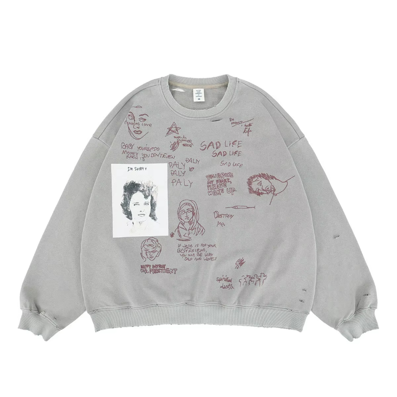 Autumn/winter 2026 Sweatshirts with circled turtleneck and graffiti-printed portrait