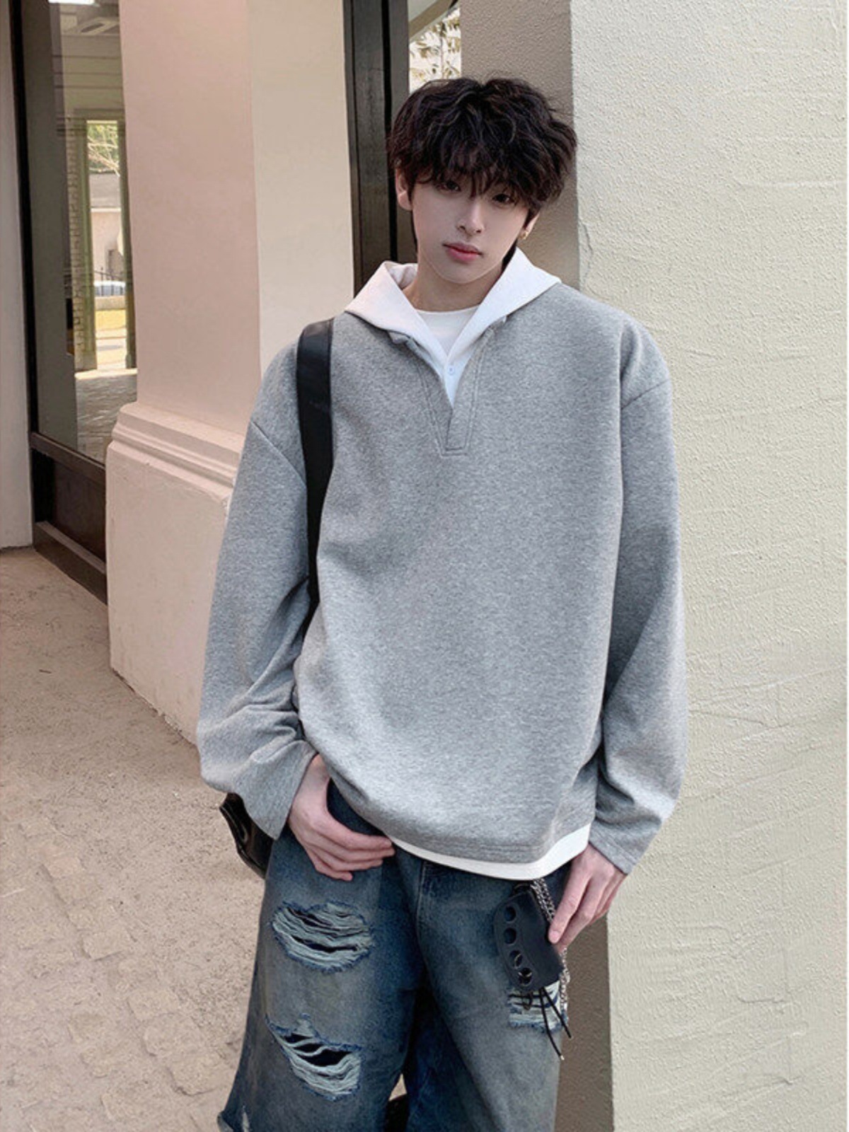 D88925 Autumn and Winter Men's Zipper Stand Collar Sweater Retro Earth Color Hoodie Women