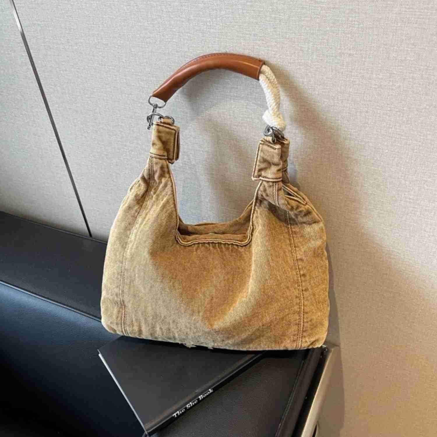 Vintage Denim Tote Handbag for Women Nostalgic Jean Shoulder Bag Purse Casual Top Handle PurseW250930