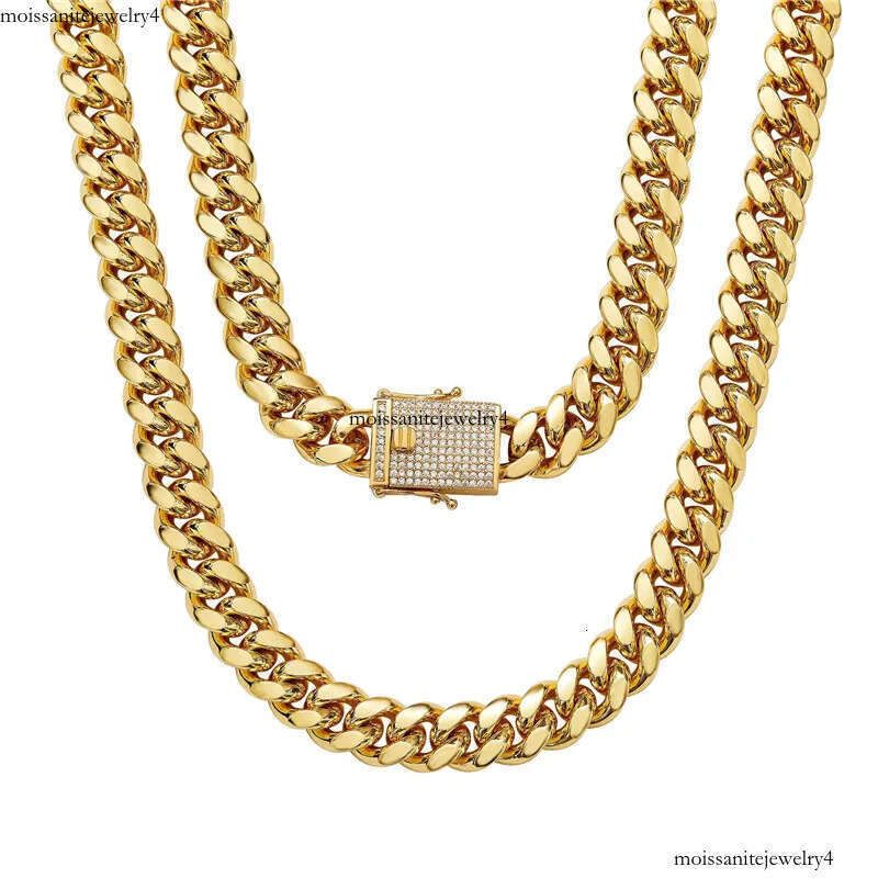 14mm 18-30inch Women Fashion Stainless Steel Chain Necklace Yellow Gold Color Bracelet Men Hip Hop Rock Jewelry