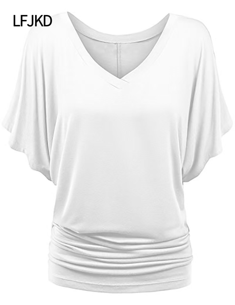 K2282 Batwing Sleeve T-shirt for women, large size, loose V-neck short-sleeved top, popular across the border, comfortable and breathable, multiple si