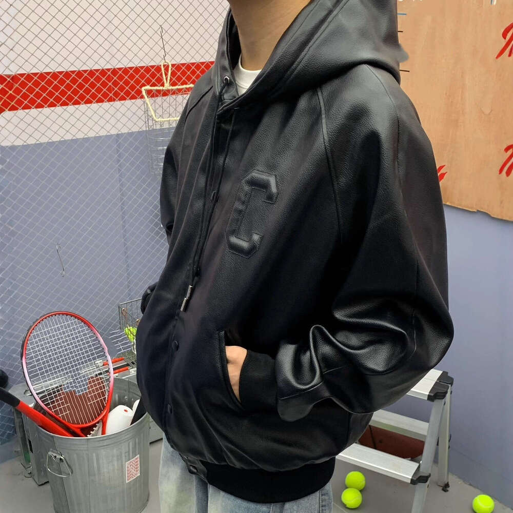 Designer High Version CEL Home New Embossed Letter Logo Leather Jacket With Hood Zipper For Men And Women c66b