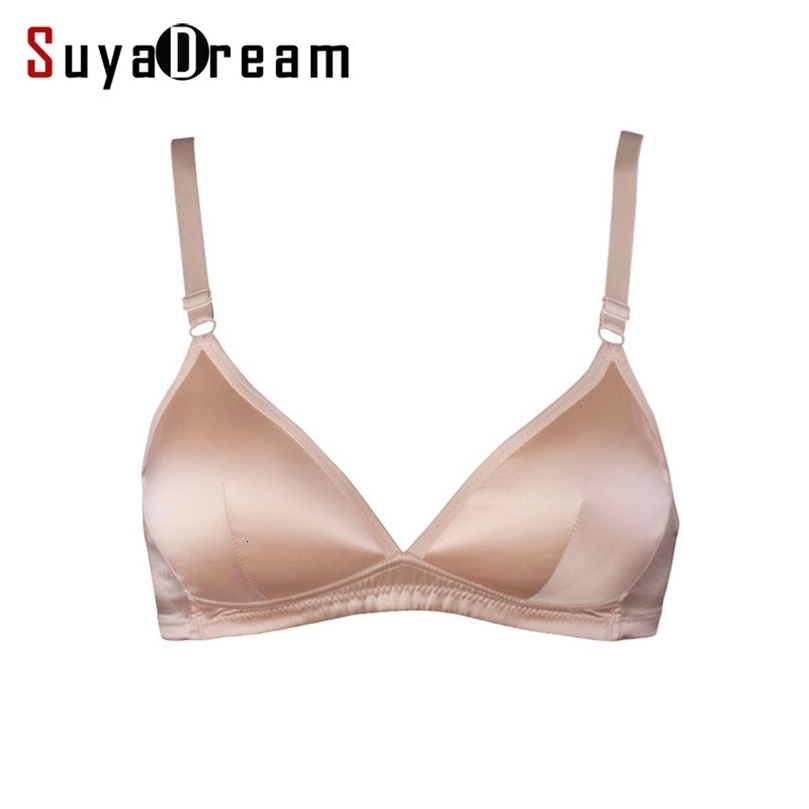 SuyaDream Women Bras Wire Free Seamless Bra 100%Natural silk Lining Everyday 3/4 Cup Nude Pink Black Underwear 201202wtt